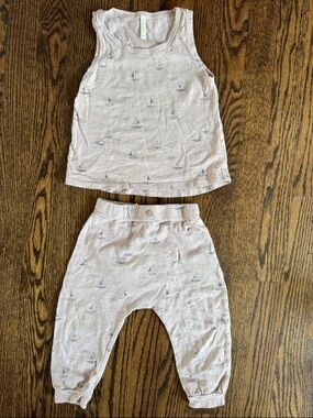 Rylee + Cru Light Beige Tank Top and Jogger Set with Sailboat Print